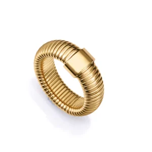 Anillo de acero IP dorado Colección Laura Escanes Tubogas