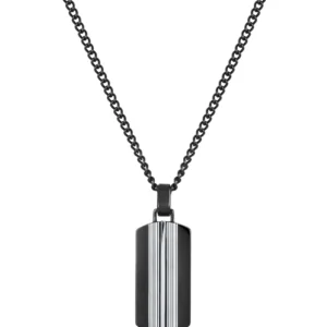 Collar Hombre en Acero Negro con Colgante de Placa .