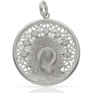 Medalla Plata de Ley y Circonita Virgen Niña 30mm