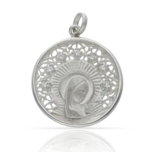 Medalla Plata de Ley y Circonita Virgen Niña 25mm