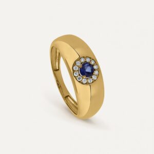 Anillo Signet Round Zafiro en Oro de 9K.