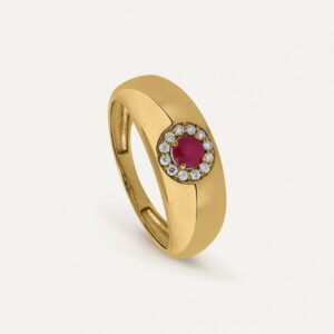 Anillo Signet Round Rubi en Oro de 9K.