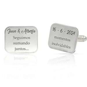 Gemelos Rectangulares Personalizados en Plata.