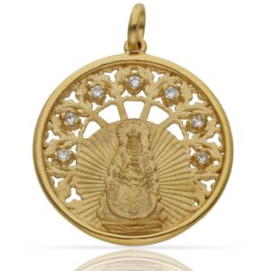 Medalla Virgen del Rocio Plata Bañada en Oro y Circonita.