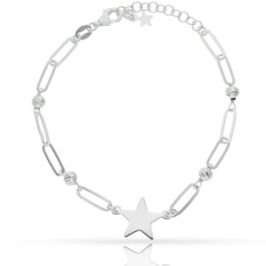 Pulsera con Estrellas Bolas y Eslabones en Plata.