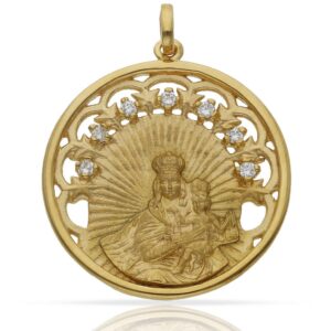 Medalla Virgen del Carmen Plata Bañada en Oro y Circonita.
