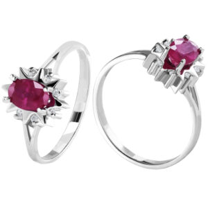 Sortija Oro Blanco 1 Rubi Talla Oval 8 Diamantes Talla Brillante.