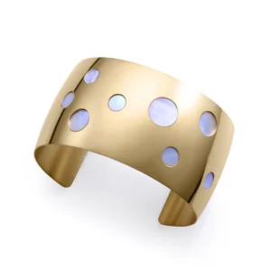Pulsera Acero Dorado Rigida Ancha con Circulos de Madre Perla