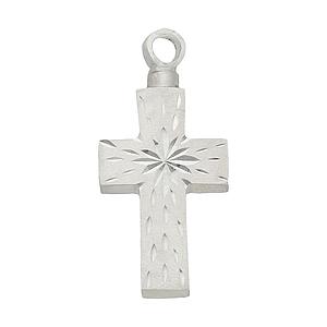 Guardacenizas en Plata con Forma de Cruz Tallada.