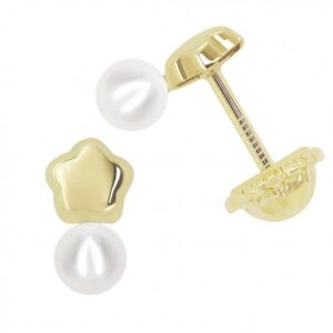 Pendiente de Oro con Roseta de 4mm y Perla de 3-3,5mm.