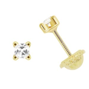 Pendientes Oro y Circonita Cuadrada de 4,5x4,5mm.
