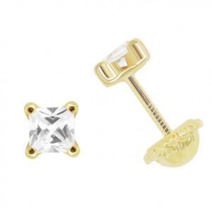 Pendientes Oro y Circonita Cuadrada de 3x3 con Garras.