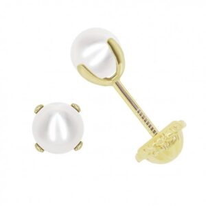 Pendientes Oro y Perla de 4-4,5 mm Cuatro Garras