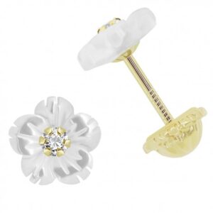 Pendiente Oro Flor de Nacar y Circonita.