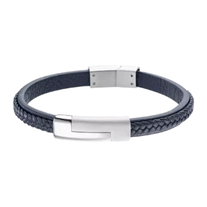 Pulsera  Acero y Cuero Azul Caballero Lotus.