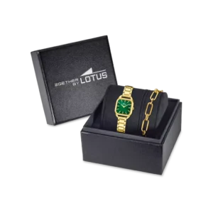 Juego Reloj Acero Dorado y Pulsera Lotus