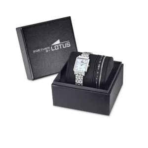 Juego de Reloj en Acero Rectangular y Pulsera a Juego Lotus.
