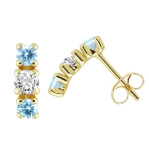 Pendientes Oro 18Kl Circonitas Bicolor Azul Central