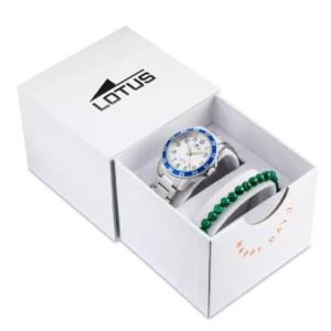 Conjunto de Reloj Lotus Infantil Blanco con Brazalete en Acero y Pulsera.