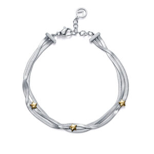 Pulsera Acero Cadena Plana y Estrella Dorada