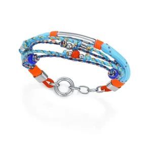 Pulsera Acero Cuerda Nautica ,Cordon Multicolor y Piedras Decorativas.