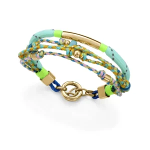 Pulsera Acero Dorado,Cuerda Nautica ,Cordon Verde y Piedras.